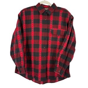 Vintage Chez T Plaid woven jacquard stripes Button Down Shirt 100% Cotton M